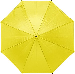 Polyester (170T) automatic umbrella with eight panels. Metal and fibreglass frame and EVA handle.