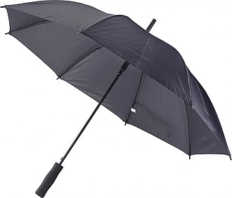 Polyester (170T) automatic umbrella with eight panels. Metal and fibreglass frame and EVA handle.