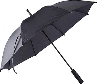 Polyester (170T) automatic umbrella with eight panels. Metal and fibreglass frame and EVA handle.