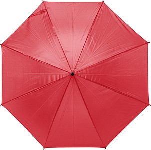 Polyester (170T) automatic umbrella with eight panels. Metal and fibreglass frame and EVA handle.