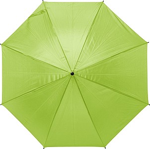Polyester (170T) automatic umbrella with eight panels. Metal and fibreglass frame and EVA handle.