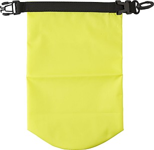 Polyester (210T) watertight bag with PVC phone pouch and plastic closure.