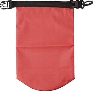 Polyester (210T) watertight bag with PVC phone pouch and plastic closure.
