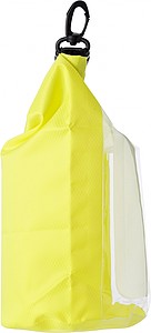 Polyester (210T) watertight bag with PVC phone pouch and plastic closure.