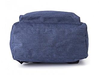 Polyester (300D + 210D) backpack with zippered front pocket.