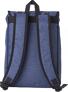 Polyester (300D + 210D) backpack with zippered front pocket.