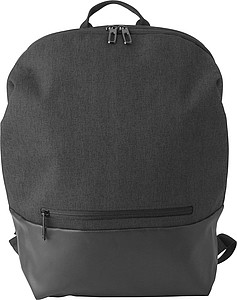 Polyester (600D + 300D) backpack with zippered front pocket and adjustable shoulder straps.