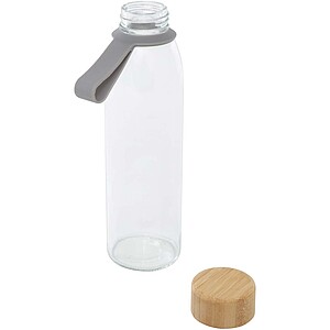 Porto 500 ml glass water bottle with silicone handle and bamboo lid, grey