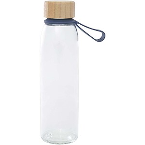 Porto 500 ml glass water bottle with silicone handle and bamboo lid, ocean blue