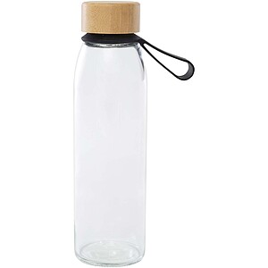 Porto 500 ml glass water bottle with silicone handle and bamboo lid, solid black