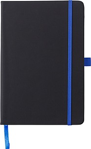 PU notebook (approx. A5) with 96 lined pages, ribbon marker, and elastic band over the cover.