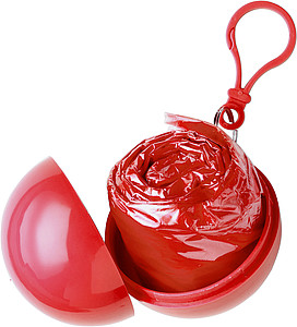 PVC Poncho in an ABS plastic ball with a snap hook attachment.