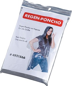 Rain poncho in plastic cover, transparent