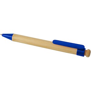 Rattan bamboo and recycled plastic ballpoint pen, blue