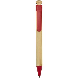 Rattan bamboo and recycled plastic ballpoint pen, red