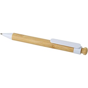 Rattan bamboo and recycled plastic ballpoint pen, white