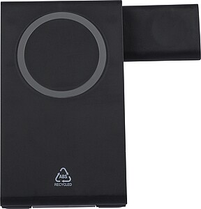 Recycled ABS 3-in-1 magnetic wireless charger Valerio, black