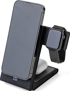 Recycled ABS 3-in-1 magnetic wireless charger Valerio, black