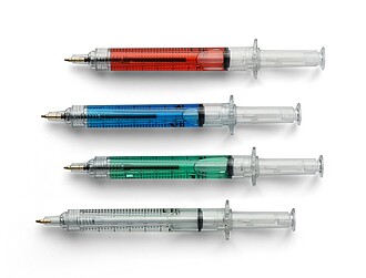 Recycled ABS syringe shaped ballpen Dr. David, light blue