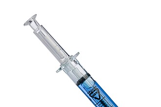Recycled ABS syringe shaped ballpen Dr. David, light blue