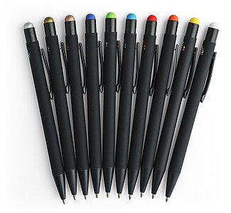 Recycled aluminium rubberized ballpen Formentera, light blue