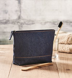 Recycled denim cosmetic pouch