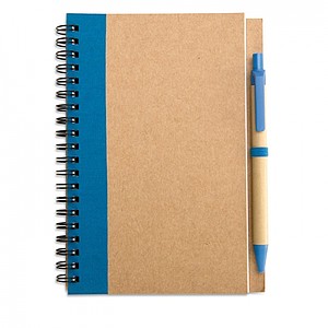 Recycled paper notebook + pen, blue