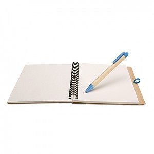 Recycled paper notebook + pen, blue