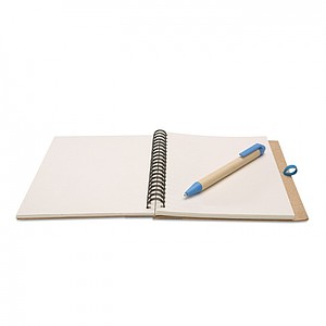 Recycled paper notebook + pen, blue