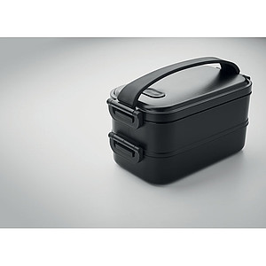 Recycled PP two-tier lunch box with removable divider with side buckles and airtight lid