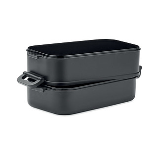 Recycled PP two-tier lunch box with removable divider with side buckles and airtight lid