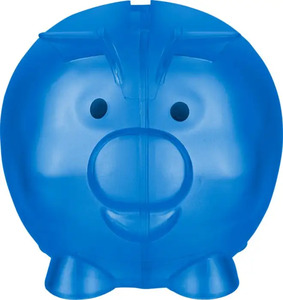Recycled PS plastic piggy bank Vivi, cobalt blue