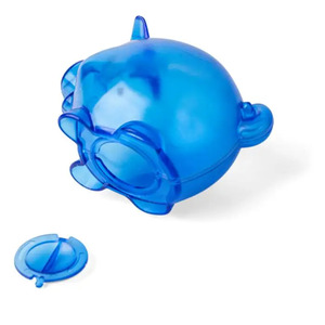 Recycled PS plastic piggy bank Vivi, cobalt blue