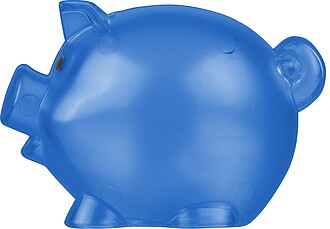 Recycled PS plastic piggy bank Vivi, cobalt blue