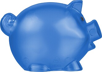 Recycled PS plastic piggy bank Vivi, cobalt blue