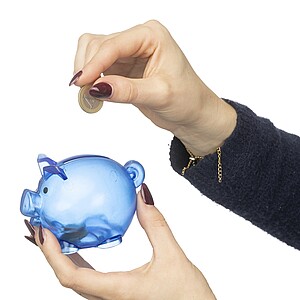 Recycled PS plastic piggy bank Vivi, cobalt blue
