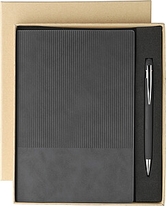 Recycled PU notebook (A5) and ballpen set Tarek, black