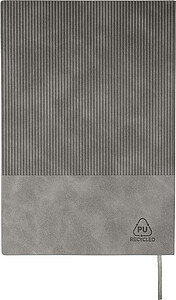 Recycled PU notebook (A5) and ballpen set Tarek, grey