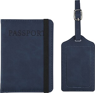 Recycled PU passport holder and luggage label Zani, blue