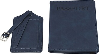 Recycled PU passport holder and luggage label Zani, blue