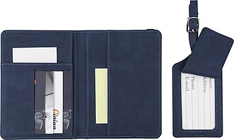 Recycled PU passport holder and luggage label Zani, blue