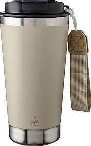 Recycled stainless steel double-walled drinking mug 500 ml Kayla, beige