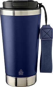 Recycled stainless steel double-walled drinking mug 500 ml Kayla, blue