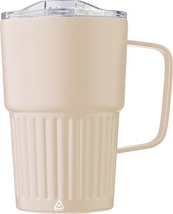 Recycled stainless steel double-walled travel mug (450 ml) Calo, beige