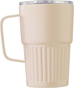 Recycled stainless steel double-walled travel mug (450 ml) Calo, beige