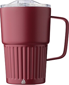 Recycled stainless steel double-walled travel mug (450 ml) Calo, burgundy