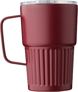 Recycled stainless steel double-walled travel mug (450 ml) Calo, burgundy