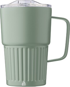 Recycled stainless steel double-walled travel mug (450 ml) Calo, green
