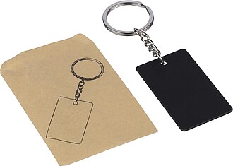Recycled stainless steel rectangular keychain Jax, black