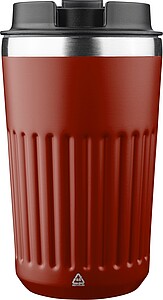 Recycled stainless steel travel mug (400 ml) Chiara, burgundy